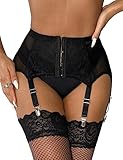 comeondear Reggicalze Donna Hot Taglie Forti Reggicalze Vita Alta Curvy Giarrettiera da Donna Pizzo con 6 Clip Regolabili per Calze Autoreggenti Guepiere Trasparente Laccio Elastica Nero M-L