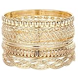 Yolev 7 Pezzi Braccialetti da Donna Oro Impilabili Spessi Boho Set Bracciali Donna Indiani Impilabili Braccialetto Ragazza Set da Sposa Africano Gioielli Vintage Bracciale Donna Oro