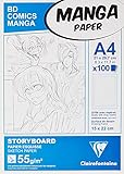 Clairefontaine 94038C Blocco collato Manga e Storyboard - 100 Fogli di carta per Schizzi Bianca A4 21x29,7 cm 55g - Carta stampata con una Griglia divisa in 6 riquadri