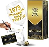 Aurìca Calice Vino Personalizzato 50 Anni - Regala Un Bicchiere Piegato Elegante E Simpatico Per Compleanno Uomo E Donna con Scatola Regalo Inclusa! Un Brindisi Originale 1975 Un’Annata Quasi Perfetta