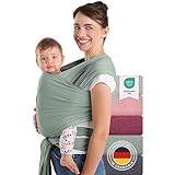 Laleni Fascia Neonato fino a 15kg in Morbido Cotone - Fascia Porta Bebe dalla nascita - Fascia Neonato Porta Bebe Certificata OEKO-TEX - Fascia Bebe Lunga 5,10m - Fascia Elastica Neonato Verde