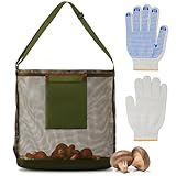 AMFUN Borsa per la Caccia Ai Funghi, Borsa Funghi Rete, Borsa per la Raccolta della Frutta, Borsa per Funghi in Rete Riutilizzabile con Tracolla Regolabile
