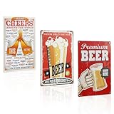 HMIEPRS 3 Pezzi Targa Metallo Vintage, Poster Vintage Birra, Segno di Latta in Metallo Della Birra D'epoca, Decorazioni Retrò Poster con Placca Murale per Bar Pub Cafe Casa Ristorante