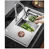 AIVANOTO 85 x 50 cm, lavello da cucina argentato, in acciaio inox, con scolapiatto, tubo di scarico, tagliere, grande vasca singola per bar da cucina, lavello della casa