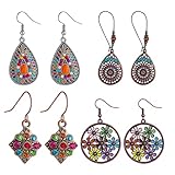 Yolev 4 Paia di Orecchini Bohémien Vintage con Strass Orecchini Pendenti Boho Set di Accessori per Gioielli per Ragazze da Donna