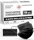 ADESTE – Mascherine Chirurgiche, Potere Filtrante 98%, Mascherina Chirurgica Filtrante Monouso di Tipo IIR a 3 Strati, Dispositivo Medico di Classe I, Confezione da 100, Colore Nero