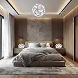 Lampadesign® Luminoso Set Lampadario moderno con coppia lampade comodini Led Camera da letto moderna Sfera bianca e abat jour di design UFO Luci casa Stanza cameretta vintage Lampadine Led e27