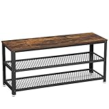 VASAGLE Panca Scarpiera, Scaffale Portascarpe a 2 Ripiani, Organizzatore per Scarpe, 100 x 30 x 45 cm, Ingresso Salotto Camera, Acciaio, Stile Industriale, Marrone Vintage e Nero LBS078B01