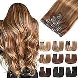 EINbeauty Extension Capelli Veri Clip 7pcs Extension Capelli Veri Lisci Invisibili Remy Umani Human Hair Extension Clip 80g 35cm(14Inch,4/4/27#)