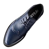ANUFER Uomo Inteligente Punta Scarpe da Sera Allacciare Formale attività Commerciale Nozze Brogues Blu Marino P110 EU39