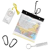 1 sacchetto di carta impermeabile con fischio di sopravvivenza e bussola di orientamento con 2 moschettoni, set da trekking all'aperto per avventura, escursionismo, alpinismo