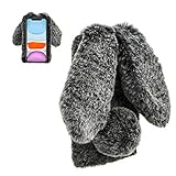 DasKAn - Cover per Samsung Galaxy S21 5G, motivo: orecchie di coniglio 3D in pelliccia di visone, con strass e strass, design fatto a mano, invernale, morbida, in peluche, colore: Nero