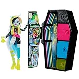 Monster High - Segreti da Brivido Neon Frights Frankie Stein, playset con bambola, abiti e armadietto per i look, 19+ accessori Color Reveal a sorpresa inclusi, giocattolo per bambini, 4+ anni, HNF79
