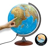 ORBIT GLOBES & MAPS Globo Luminoso, mappamondo, cartografia a Doppia Effetto, Fisica e Politica, Italiano, con Base in Legno, Lampadina a LED