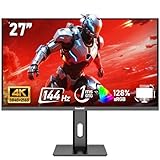 Gawfolk Schermo PC IPS da 27 pollici, Monitor Gaming 4K 144Hz, 1ms, FreeSync, 128% sRGB, Angolo di Visualizzazione 178°, HDMI 2.1, DisplayPort, Regolabile in Altezza e Girevole, VESA75x75MM - Nero