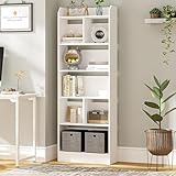 Hzuaneri Libreria a 6 Ripiani, Scaffale con Scomparti e Ripiani Aperti, Organizzatore, Libreria Verticale Mobiletto Multiuso per Soggiorno, Studio, 24 x 60 x 170 cm, Bianco BC11103X