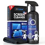 iO Clean Spray detergente per schermo (473 ml), grande kit di pulizia per TV LCD, LED, OLED, Smartphone, iPad, laptop, touchscreen, monitor del computer, altri dispositivi elettronici, salviette in