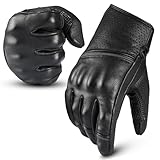 RideMaxx Guanti da moto classici da uomo, in pelle nera, touch screen, ATV, corsa, L