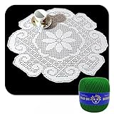 Centrino filet Verde ad uncinetto con fiore al centro in cotone 50 cm (25FLT) - Made in Italy
