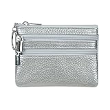 Cynure Portafoglio da donna in vera pelle con anello portachiavi, argento, taglia unica, Portamonete