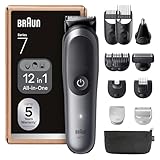 Braun Rifinitore All-In-One Series 7, Rasoio Elettrico Barba 12In1, Taglia Peli Naso E Orecchie, Macchinetta Per Capelli, Lama ProBlade, Tecnologia AutoSense, Wet&Dry, AIO7545, Grigio
