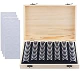 Litensh Scatola portamonete, 100 Capsule per Monete, Scatola per Raccolta di Monete in Legno, Portamonete da Collezione, Portamonete in Legno per Collezionisti 18mm 21mm 25mm 27mm 30mm