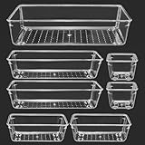 Xpieoyrm 7 Organizer per cassetti trasparente con scatola portaoggetti in plastica di 4 dimensioni, Organizer Trucchi Cassetti in Plastica, Organizer Cassetti Bagno Impilabili, per Cucina, Bagno