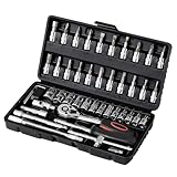 Ordeluxe 46 pcs Cr-V Set chiavi a cricchetto,Set chiavi a bussola,Chiave a cricchetto con 72 denti Cricchetto 1/4".Chiave dinamometrica auto cromata e lucidata a specchio,adatto a tutte le riparazioni