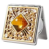 Specchio Cosmetico Personalizzato Vintage in Rilievo (Vetro Pietra Adesivo), Specchio Ingranditore Portatile 1X/2X (quadrato, argento)