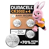 Duracell Batterie a moneta al litio 3V CR2032 (4 pz.) - Fino a +70% di durata - Tecnologia Baby Secure - Per Apple AirTag, chiavi auto, dispositivi domestici, sportivi e medici - A prova di bimbo