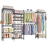 Cabina Armadio Componibile in Metallo con Stand Appendiabiti Estensibili e Scaffali Regolabili, Armadio Aperto Salvaspazio per Camera da Letto, Guardaroba e Lavanderia (Nero, 233-283x34.5x182cm)