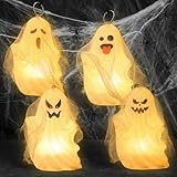 Giugio 4 pezzi Luci decorative per Halloween, LED Ghost Lights mit Spider Webs, Battery Operated String Lights, per Halloween, interni ed esterni, camera da letto, veranda, cucina, tavolo