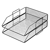 PORTENTUM Confezione da 2 Vassoi Portadocumenti in Maglia Metallica, Formato A4, Nero - Organizzatore da Scrivania Impilabile, Rivistero, Archiviatore e Classificatore di Documenti e Corrispondenza