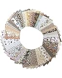 TPZORJX Set di 50 tessuti patchwork, 10 cm x 10 cm, motivo floreale stampato, tessuto di cotone colorato, per la casa delle bambole, accessori, abbigliamento fai da te (marrone)
