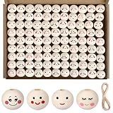 100 Pezzi Perline di Legno con Viso 20 mm Perline di Legno Teste di Legno con il Viso per i Vermi Preoccupazione Natura Sorriso Faccia Perline Artigianali Rotondo con Legno