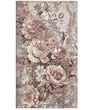 Tappeti Arredo ROSE CIPRIA salotto soggiorno camera, disegno floreale giardino fiorito, multiuso lavabile antiscivolo cm.65x110 (Coppia)