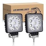 RIGIDON 2Pcs Faro da lavoro led, 10cm 4 Pollici 27W Piazza Flood Luci di Lavoro a Led, Fari di profondità 12V 24V per Off Road Auto Trattore Camion SUV ATV 4x4, 6000K Bianca Faretti Fendinebbia