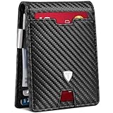 Tomylv Portafoglio Uomo RFID Blocking Portafoglio Uomo Slim Pelle in Fibra di Carbonio con 13 Porta Carte di Credito Uomo, ID Window, Fermasoldi, Bi-Fold Minimalista con Confezione Regalo - Nero