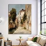 ZISTRCBAO Quadro Su Tela Moderno Soggiorno 50×70 cm Arte Murale, Quadri Da Corridoio Foto Senza Cornice Stampe Su Tela Camera Letto - Via Vecchia Di Venezia - Dipinto Ad Olio D'Epoca - Marrone