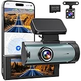 Dash Cam Auto Anteriore e Posteriore, WiFi 1080P con Scheda SD 64GB Inclusa, Doppia Telecamera, Display IPS 3", Visione Notturna, G-Sensor, Parcheggio, Controllo App (Nero)