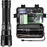 Akdomart Torcia LED Potente Professionale 500000 Lumen, Torcia LED Ricaricabile con Batteria da 5000mAh, Zoomable 5 Modalità Torcia Militare, IP67 Impermeabile Torcia Tattica AK-01 (nero)