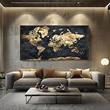 ZORYAN Mappa Del Mondo Vintage Quadri Moderni Soggiorno Su Tela Mappa Antica Stampe da Parete per Soggiorno e Camera da Letto Oro Di Lusso Decorazioni per la Casa, Quadretti da Parete 80x160cm