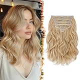 BARSDAR Corto Extension Capelli Clip, 30cm Biondo Ondulati Clip in Hair Extensions per Donna 6PCS Testa Piena Sintetici Naturale Posticci Capelli Extension - Miele Biondo Misto