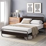 Zinus Soren Letto 140 x 190 cm - 31 cm di altezza - Letto matrimoniale - Struttura letto in metallo metallo e legno con testiera e pedier - Nero