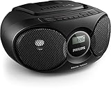 Philips AZ215B/12 Lettore CD Boombox, Sintonizzatore Digitale FM, 3 Watt, Entrata Audio, Nero