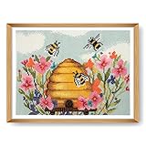 Trimits Kit per punto croce grande, ricamo contato, per adulti, principianti, bambini, regali di Natale (cornice non inclusa), 11 pezzi, motivo: ape moderna