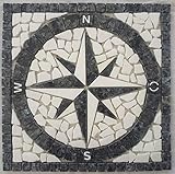 Rosone in granito, 30 x 30 cm, per esterni, rosa del vento, blu perla, bianco 064