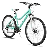 HILAND Mountain Bike per donne da 26 pollici, con freni a disco anteriori e posteriori, 18 velocità e forcella sospensione, e design a basso traverso, colore verde