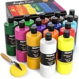 Nicpro Set Colori Acrilici 14 x 500 ml, Grande Flacone Acrilico in 18 Colori, Atossici, per Dipingere, Ricchi, Tela, Legno, Pelle, Artigianato