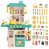 deAO Kitchen Toy, Cucina per Bambini con Suoni e luci, Vapore, 50PCS Accessori da Cucina per Bambini Include Piatti, Cibo, lavello, Forno e Piastre di Cottura Giocattoli, Set da Gioco per Bambini